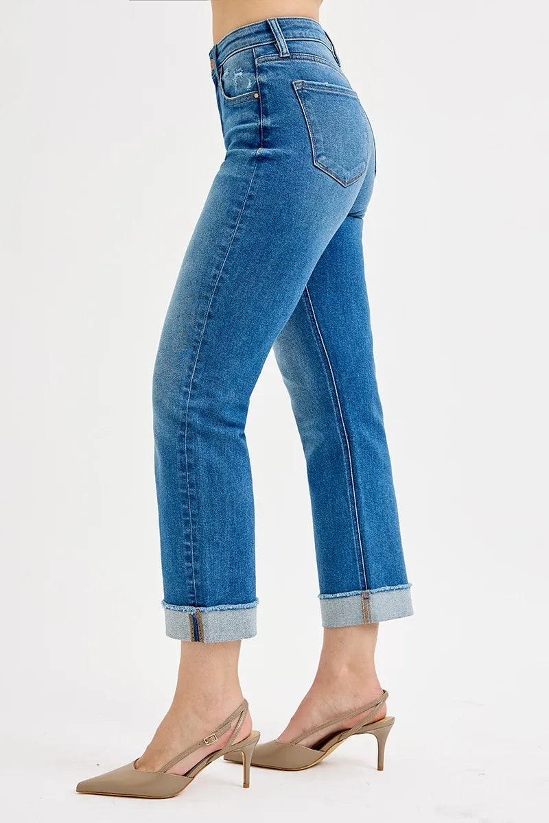 Hazel Blues® |  RISEN High Rise Boyfriend Fit Ankle Jeans Plus SIze