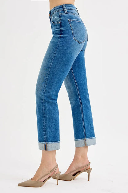 Hazel Blues® |  RISEN High Rise Boyfriend Fit Ankle Jeans Plus SIze