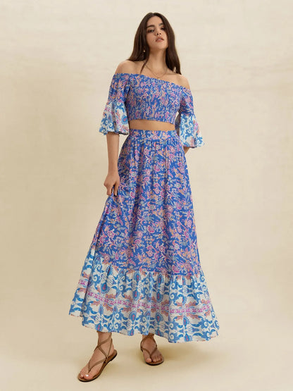 Hazel Blues® |  Smocked Off-Shoulder Printed Top and Skirt Set