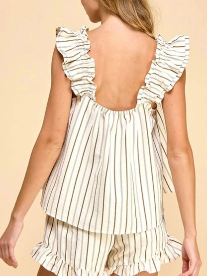 Hazel Blues® |  Ruffled Striped Tank and Shorts Set