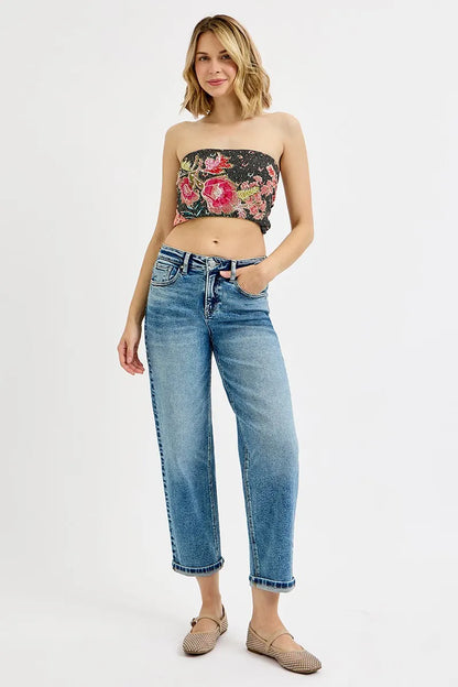 Hazel Blues® | RISEN High Rise Crop Boyfriend Jeans