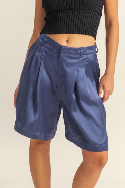 Hazel Blues® |  HYFVE High-Waist Pleated Satin Shorts