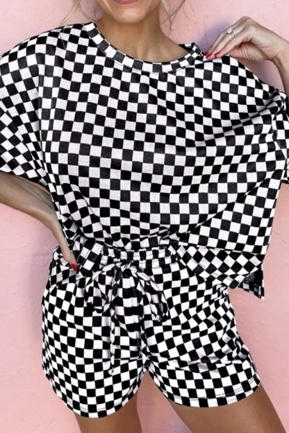 Hazel Blues® |  Checkered Round Neck Top and Shorts Set