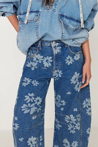 Hazel Blues® |  Flower Print Wide Leg Jeans