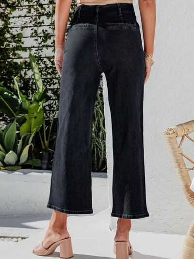 Hazel Blues® |  Button Fly Cropped Jeans with Pockets