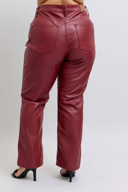 Hazel Blues® | Judy Blue High Waist Tummy Control Faux Leather Straight Pants