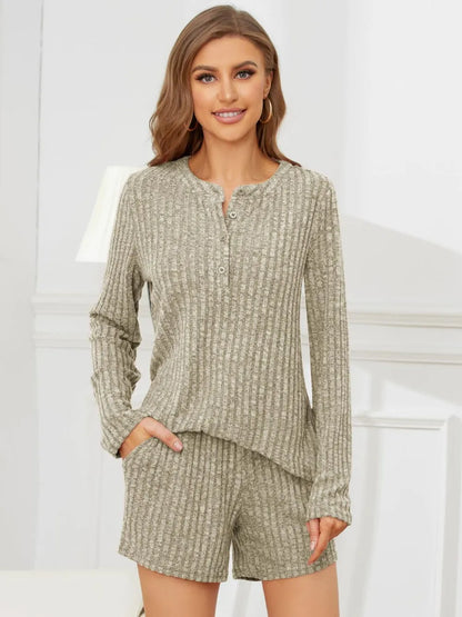 Hazel Blues® |  Ribbed Round Neck Top and Shorts Set