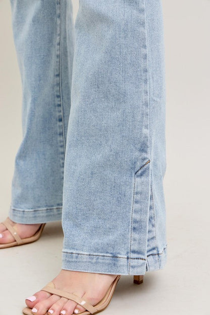 Hazel Blues® | Judy Blue Tummy Control Vintage Wash Side Slit Slim Boot Jeans