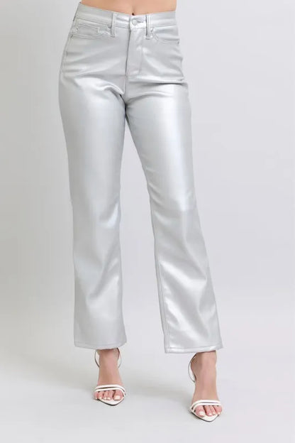 Hazel Blues® | Judy Blue High Waist Silver Faux Leather Pants