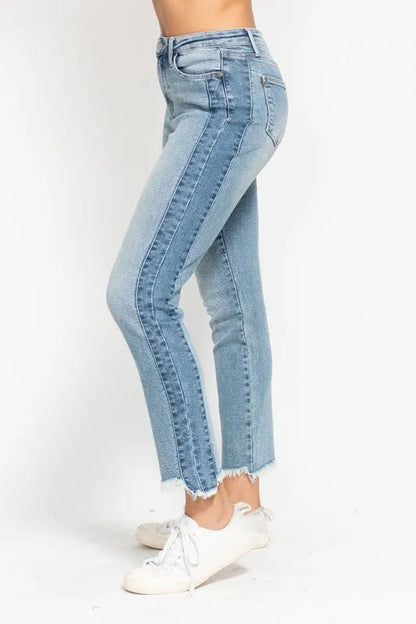 Hazel Blues® | Judy Blue Vintage Wash Side Panel Detail with Fray Hem Slim