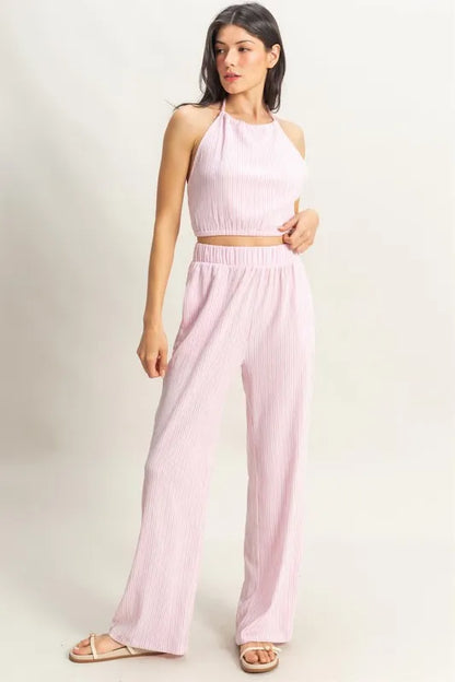 Hazel Blues® |  HYFVE Striped Halter Neck Top and Pants Set
