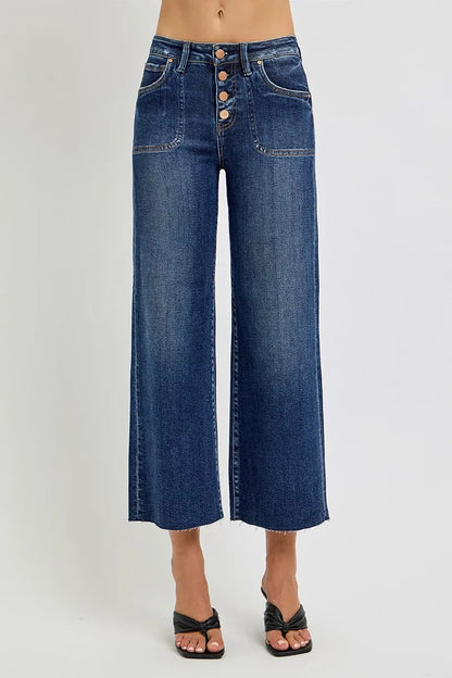 Hazel Blues® | RISEN High Rise Crop Wide Button Up Jeans