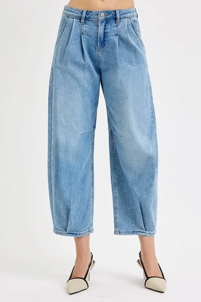Hazel Blues® | RISEN Mid Rise Fit Crop Wide Volume Leg Jeans