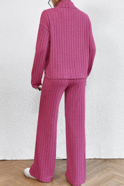 Hazel Blues® |  Mock Neck Dropped Shoulder Top and Pants Set