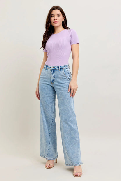 Hazel Blues® | Judy Blue High Waist Wide Leg Jeans with Skewed Inseam