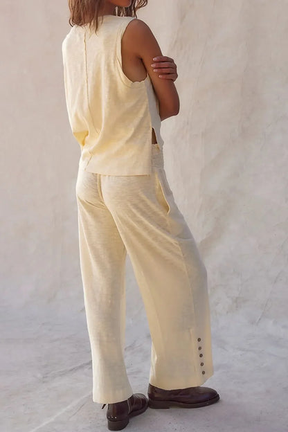 Hazel Blues® |  Solid Color Tank Top and Smocked Waist Pants Set