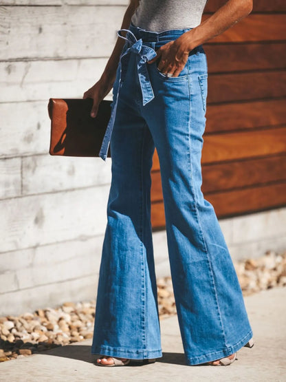 Hazel Blues® |  High-Waisted Tie-Front Flare Jeans