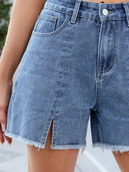 Hazel Blues® |  Raw Hem Slit Denim Shorts
