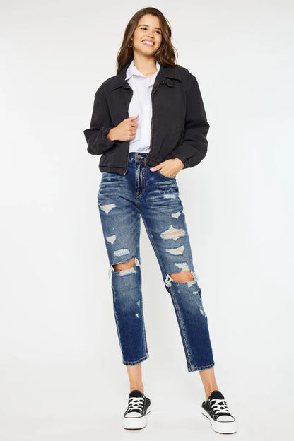 Hazel Blues® |  Kancan High Rise Distressed Mom Fit Jeans