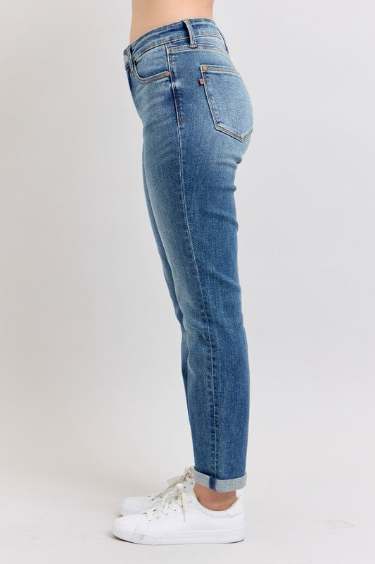 Hazel Blues® | Judy Blue Mid Rise Skinny Cuff Jeans with Pockets