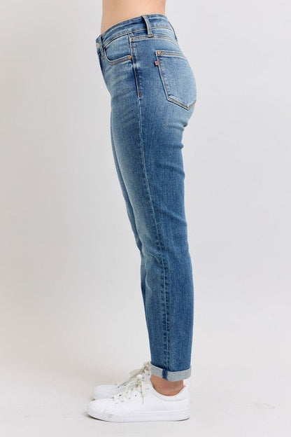 Hazel Blues® | Judy Blue Mid Rise Skinny Cuff Jeans with Pockets