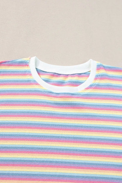 Hazel Blues® |  Striped Round Neck Short Sleeve Top and Pants Set