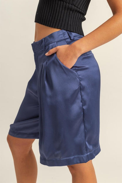 Hazel Blues® |  HYFVE High-Waist Pleated Satin Shorts