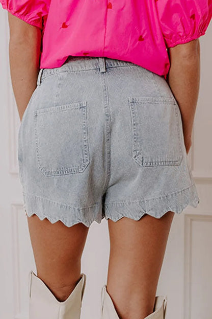 Hazel Blues® |  Scalloped Hem Denim Shorts