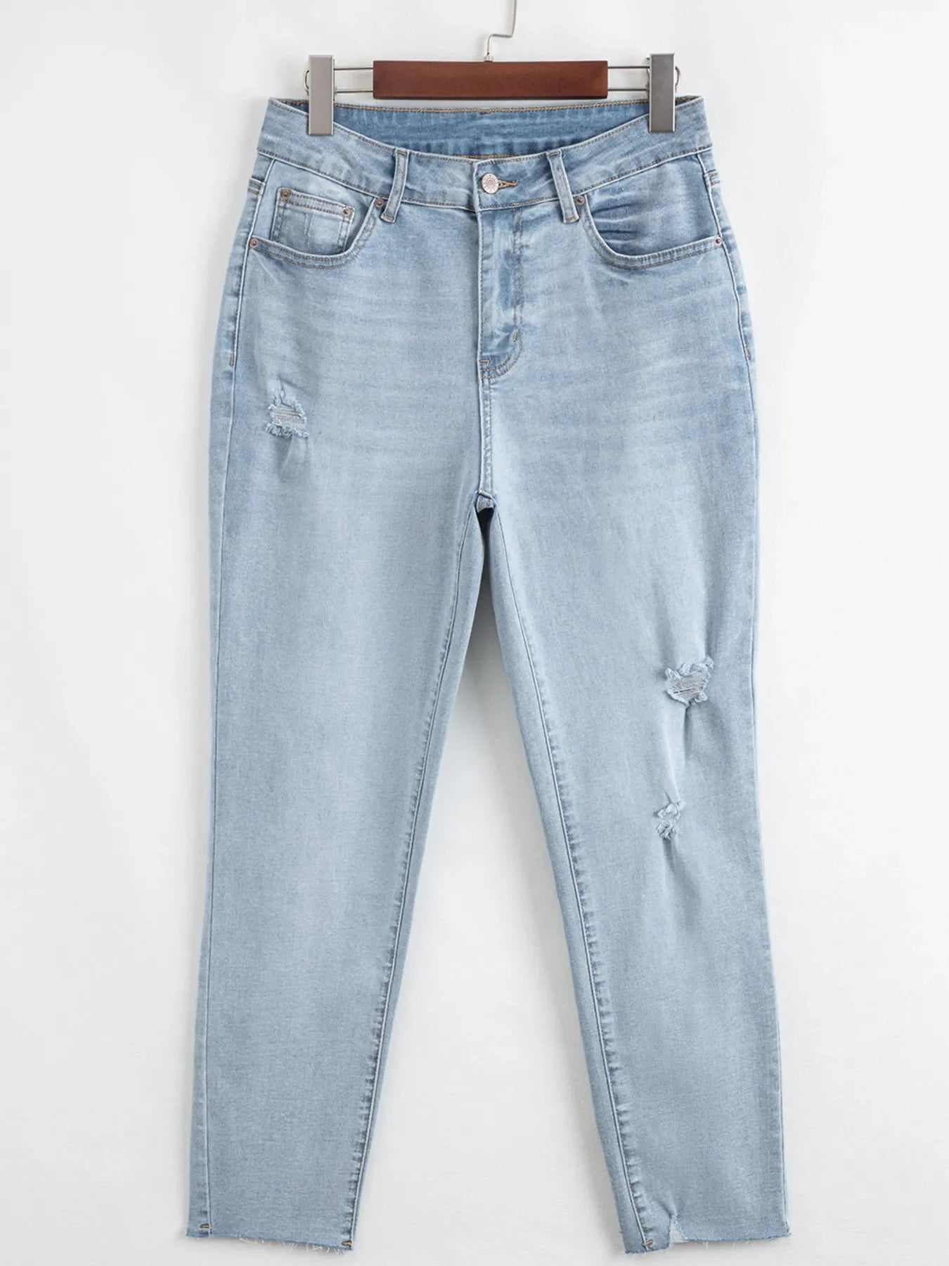 Hazel Blues® |  Mid Rise Ankle-Length Distressed Skinny Jeans