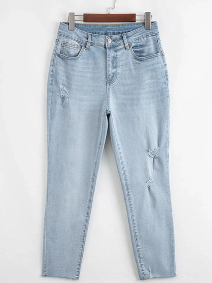 Hazel Blues® |  Mid Rise Ankle-Length Distressed Skinny Jeans