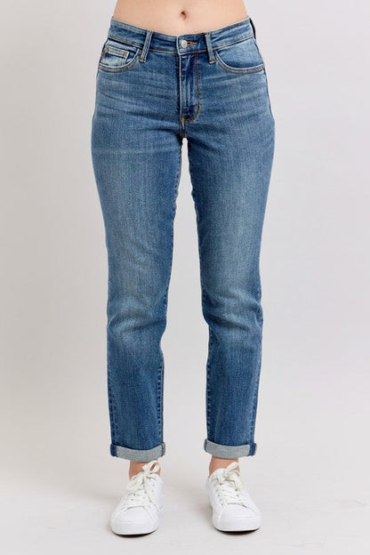 Hazel Blues® | Judy Blue Mid Rise Skinny Cuff Jeans with Pockets