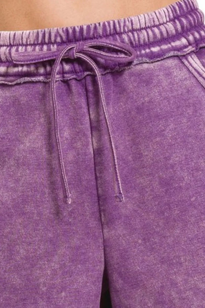 Hazel Blues® |  Zenana Acid Wash Fleece Drawstring Shorts With Pockets