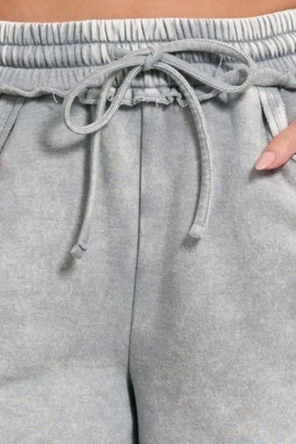 Hazel Blues® |  Zenana Acid Wash Fleece Drawstring Shorts With Pockets