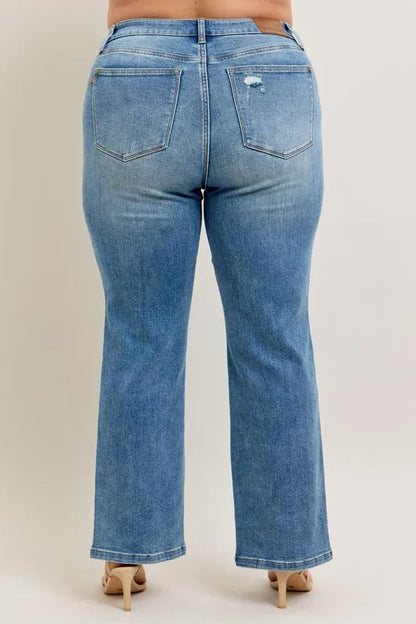 Hazel Blues® | Judy Blue High Waist Vintage Wash Front Seam & Slit Straight