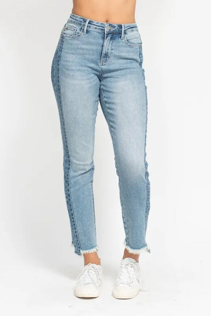 Hazel Blues® | Judy Blue Vintage Wash Side Panel Detail with Fray Hem Slim