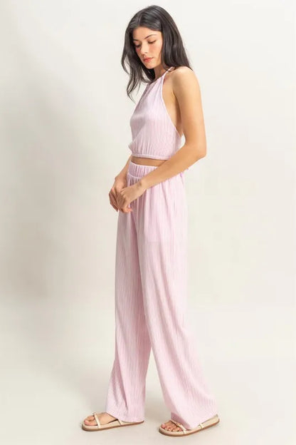 Hazel Blues® |  HYFVE Striped Halter Neck Top and Pants Set