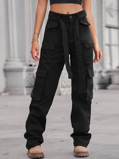 Hazel Blues® |  High-Waisted Multi-Pocket Cargo Jeans