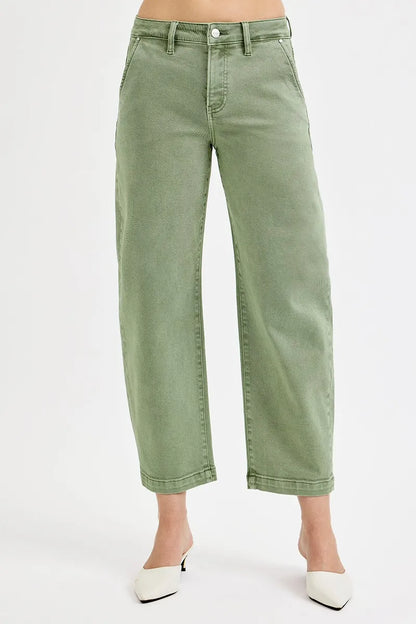 Hazel Blues® | RISEN Tummy Control High Rise Crop Barrel Jeans