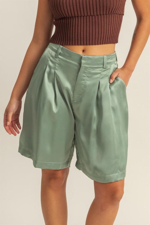 Hazel Blues® |  HYFVE High-Waist Pleated Satin Shorts
