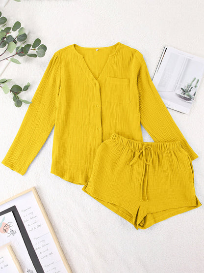 Hazel Blues® |  Notched Long Sleeve Top and Shorts Set