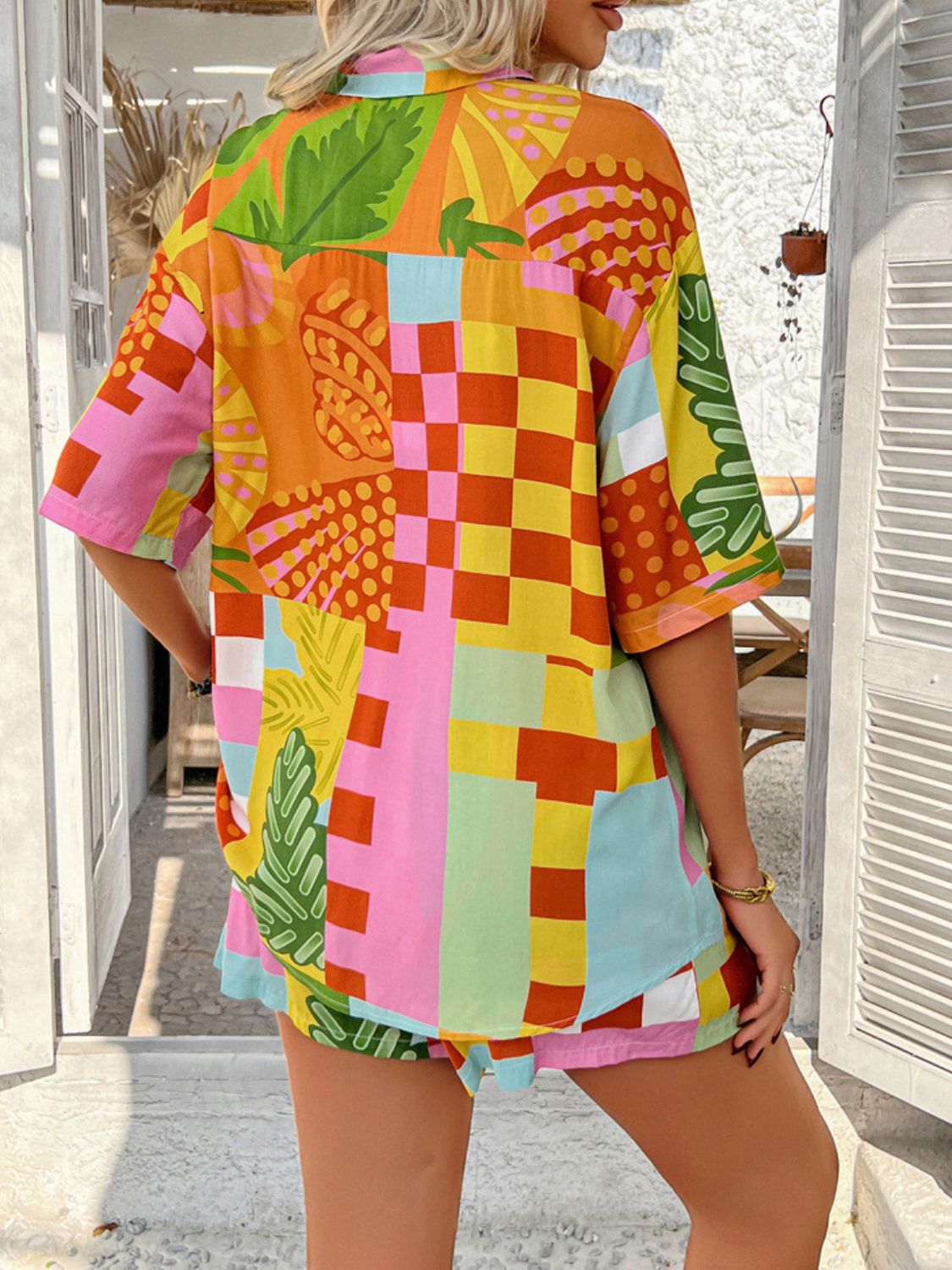 Hazel Blues® |  Devine Printed Collared Neck Half Sleeve Top and Shorts Set
