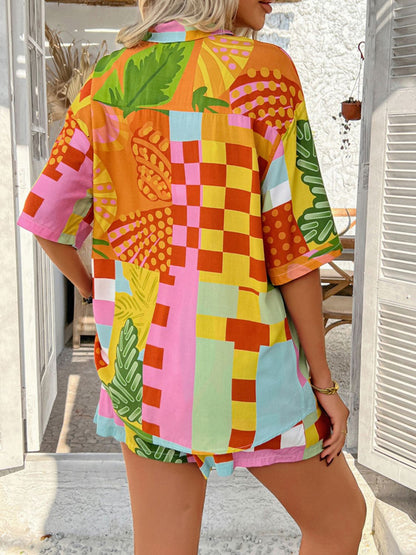 Hazel Blues® |  Devine Printed Collared Neck Half Sleeve Top and Shorts Set