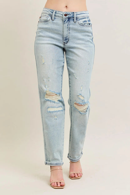 Hazel Blues® | Judy Blue Mr Repair Stitch Detail Destroy Single Cuff Bf Jeans