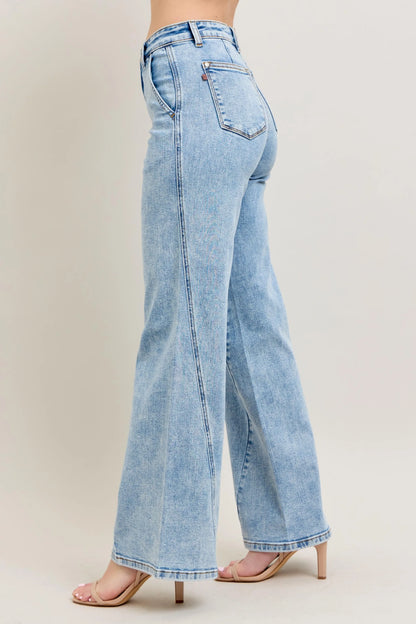 Hazel Blues® | Judy Blue High Waist Wide Leg Jeans with Skewed Inseam