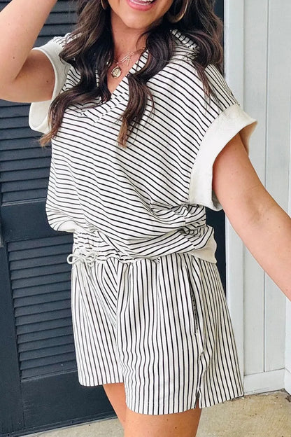 Hazel Blues® |  Stripe V Neck Tee and Casual Shorts Set
