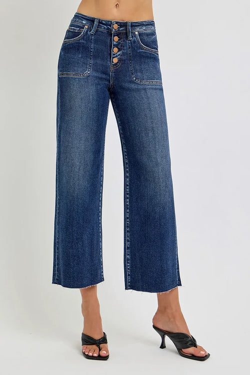 Hazel Blues® | RISEN High Rise Crop Wide Button Up Jeans