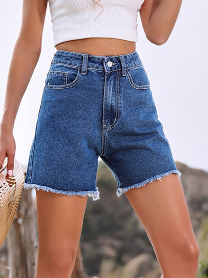 Hazel Blues® |  Raw Hem High Waist Denim Shorts