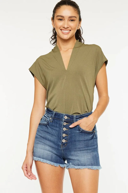 Hazel Blues® |  Kancan High Rise Frayed Hem Denim Shorts
