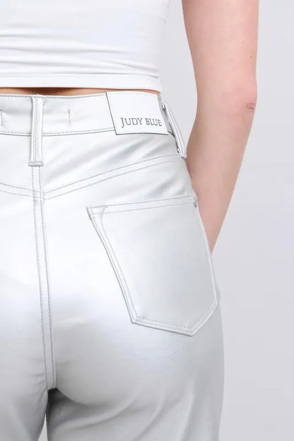 Hazel Blues® | Judy Blue High Waist Silver Faux Leather Pants