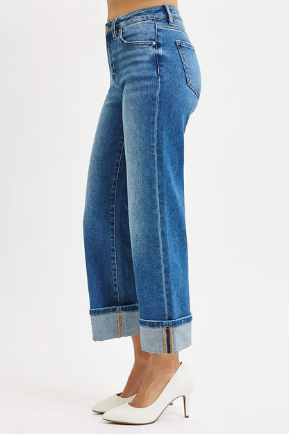 Hazel Blues® | RISEN Mid Rise Crop Straight Cuffed Jeans